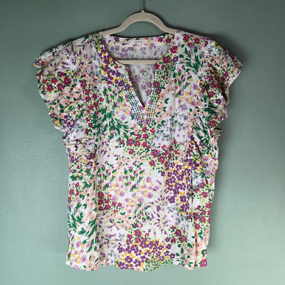 Maurices Plus Size Womens Embroidered Floral Flutter Sleeve Blouse Top Size 1X